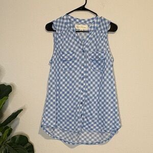 French Laundry Blue Checkered button up Sleeveless Blouse